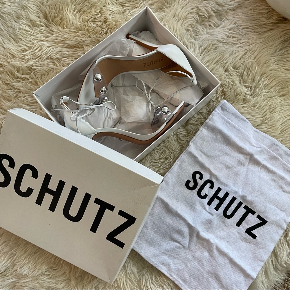 SCHUTZ ✨exclusive✨ white heels with metal balls on toes. size 8 - Picture 9 of 12
